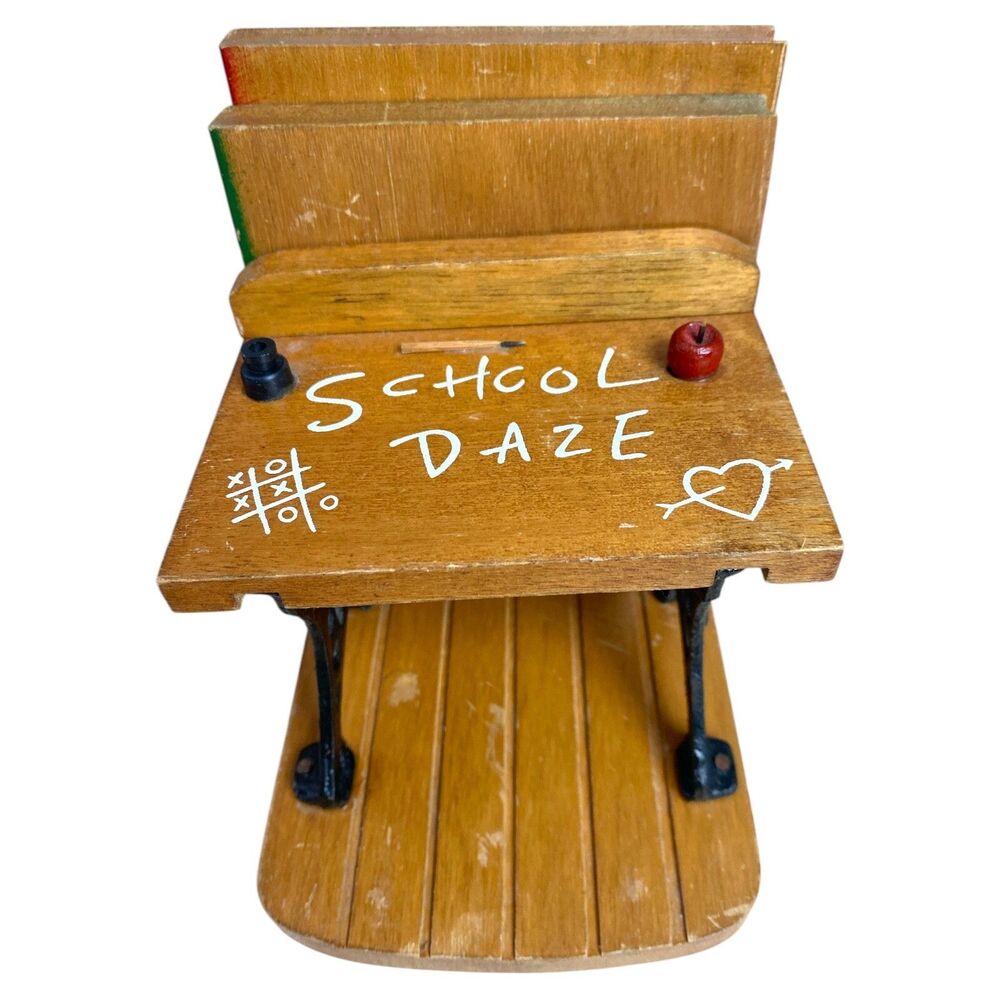 Vintage Enesco School Desk Bookends Wood & Metal “School Daze” Taiwan ROC - Picture 4 of 8